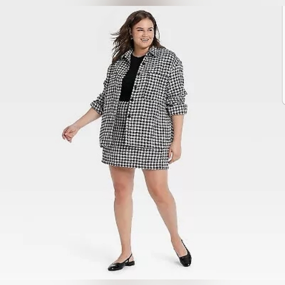 Women's Long Sleeve Tweed Shacket - A New Day Black/Cream Houndstooth - Picture 4 of 8